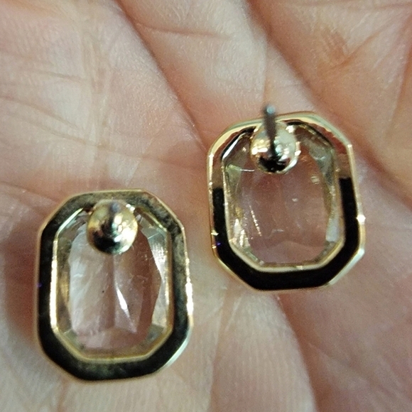 #Monet? Emerald Cut Clear Stone Rectangular Gold Tone Studs - Picture 5 of 6